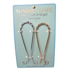 💛🔹️SUNDAY STATE🔹️ Twist Tuck Go, French Pins  Set Of 2 - Gold & Silver